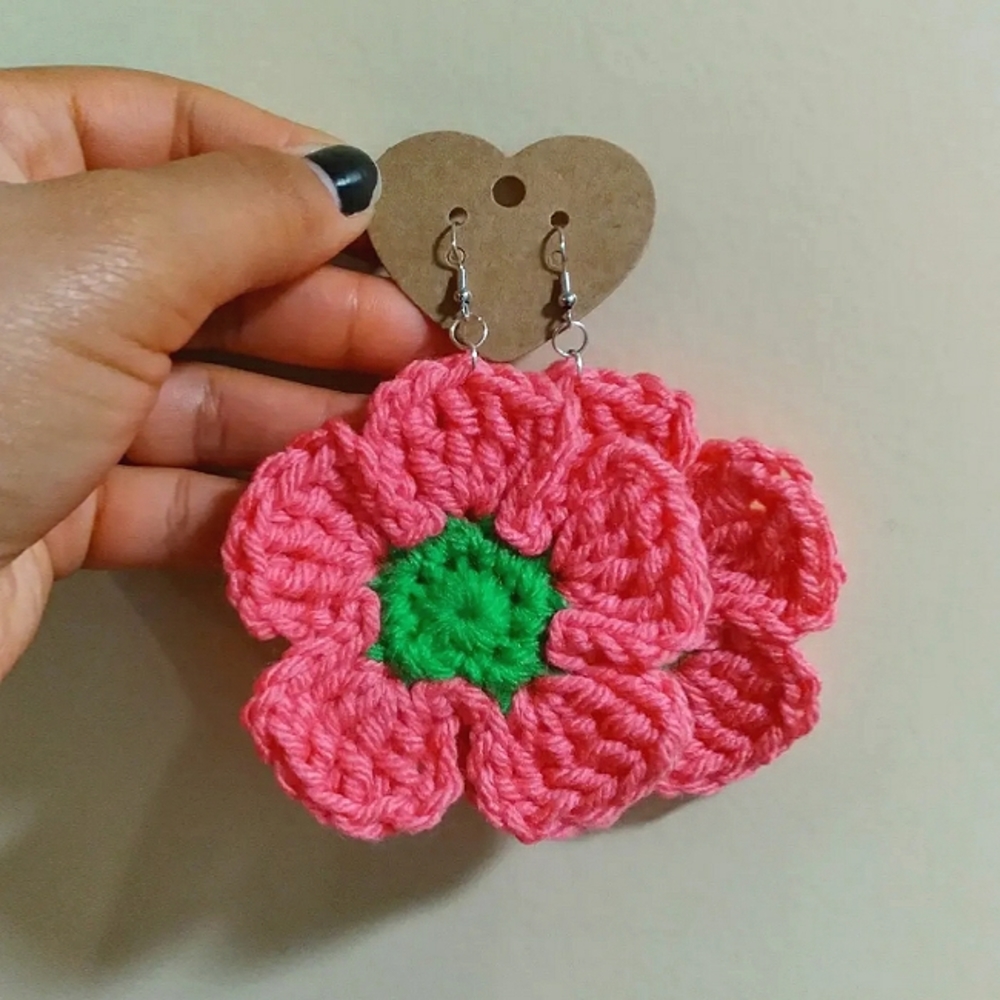 Bubblegum Pink/ Lime Green Crochet Flower Earrings